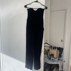 strapless velvet jumpsuit